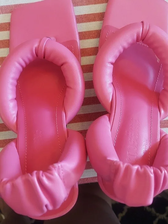 Women’s Padded Pink Square-Toe Heeled Sandals/ Jacqmeus Renasians Paris - Picture 6 of 9